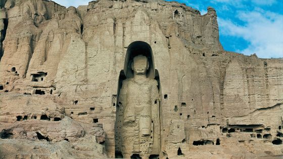 Afghanistan - Bamiyan. Rock carved Buddha megalith before distruction in 2001. UNESCO World Heritage List, 2003