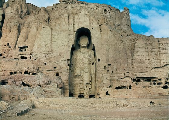 Afghanistan - Bamiyan. Rock carved Buddha megalith before distruction in 2001. UNESCO World Heritage List, 2003