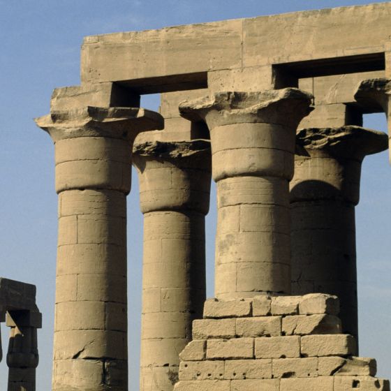 Columns in papyrus form, Temple of Amun, Luxor, Ancient Thebes (UNESCO World Heritage List, 1979), Egypt. Egyptian civilisation, New Kingdom, Dynasty XIX.